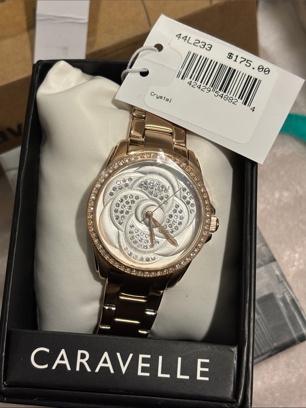 Caravelle Women's Rose Gold Crystal Floral Dial Watch